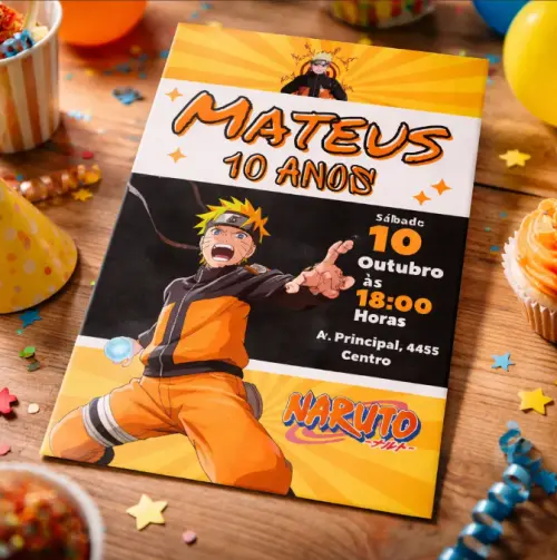Convite De Aniversário Naruto 10x7 Cm