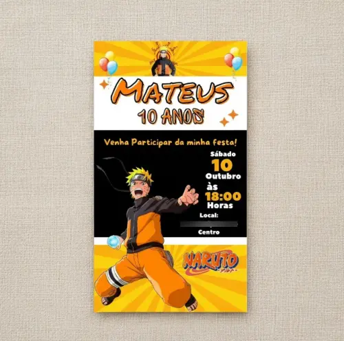 Convite De Aniversário Naruto 10x7 Cm