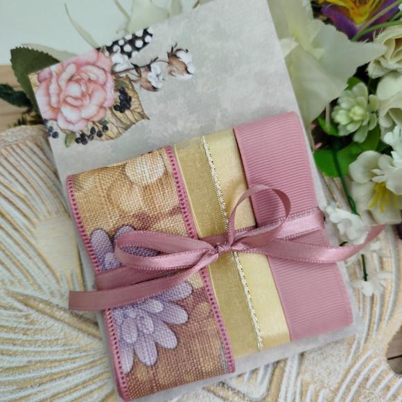 Kit de Fitas Linho Floral Rosa Antigo e Bege