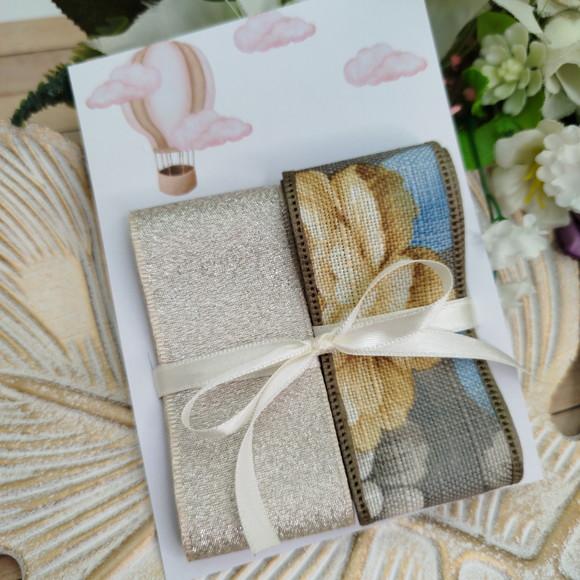 Kit de Fitas Decorativas Linho Floral e Lurex Champanhe