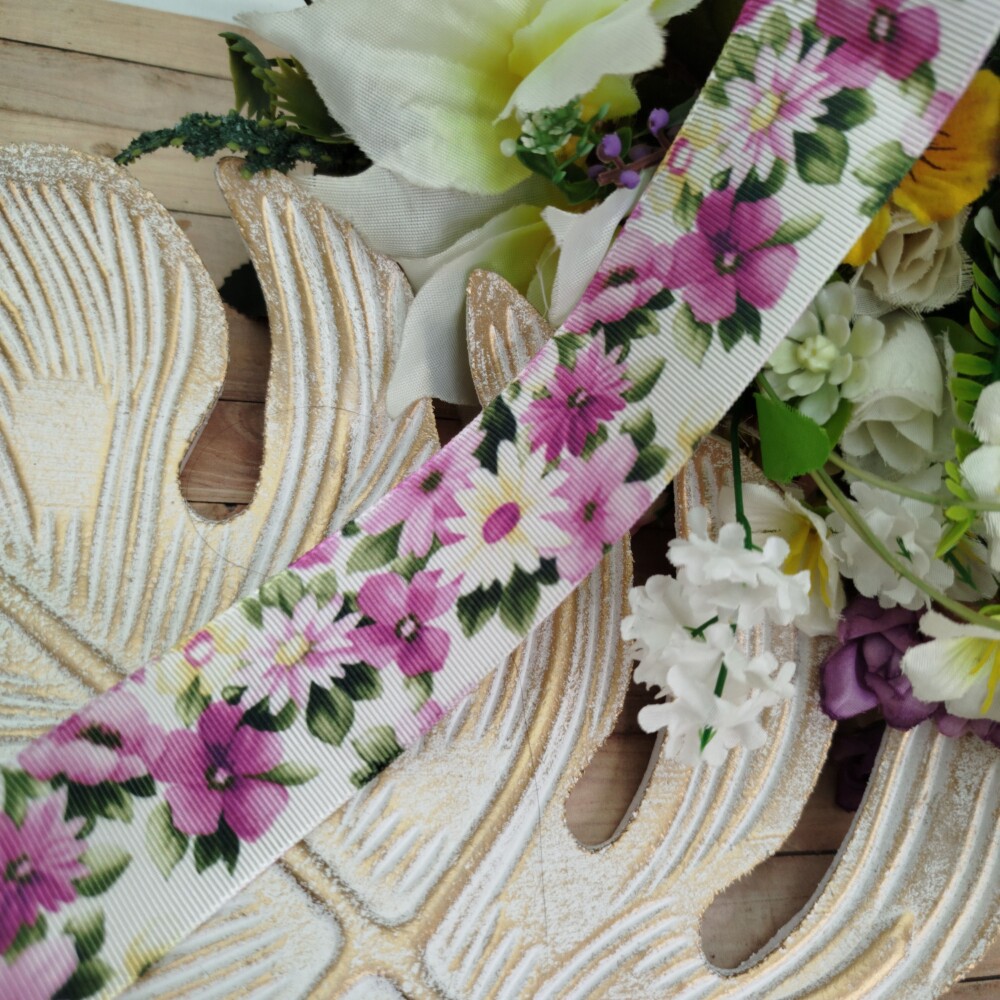 Fita Gorgurão 38mm No 09  Estampa Floral Lilás Venda a metro