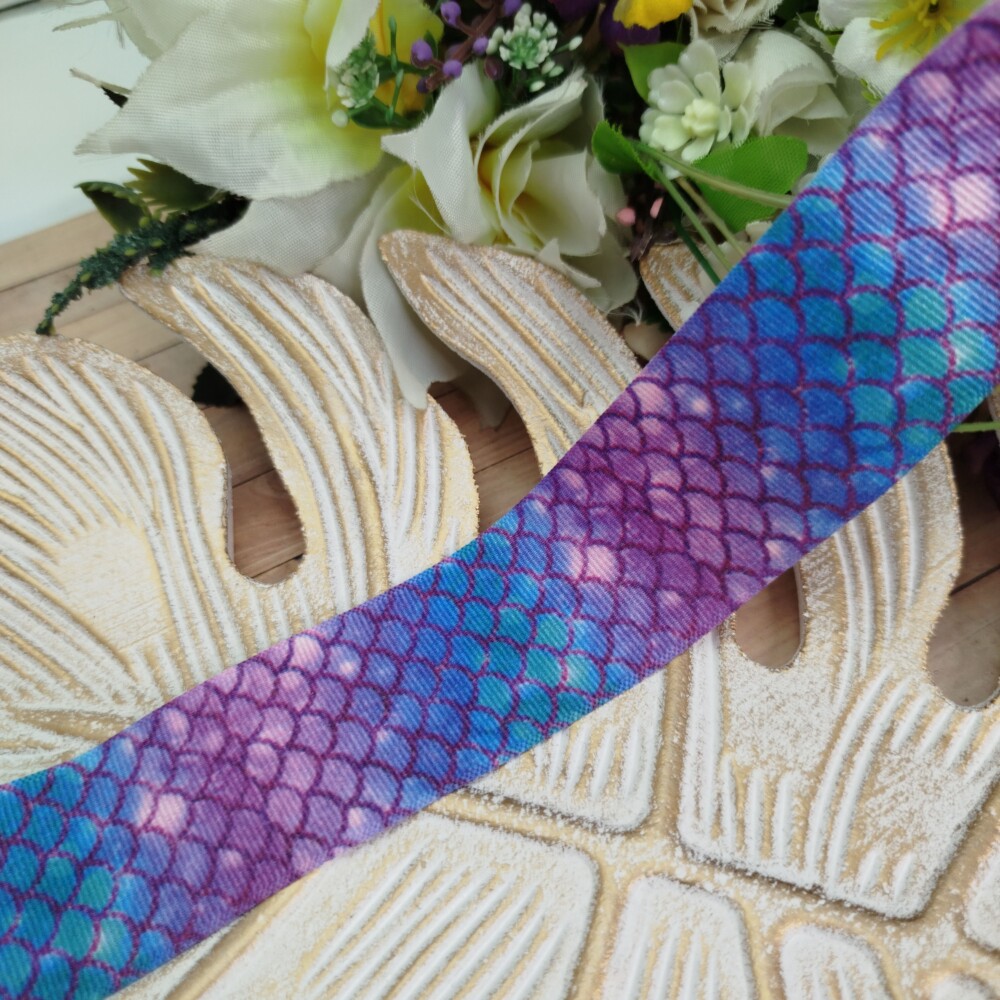 Fita Gorgurão 38mm No 09  Escamas de Sereia Turquesa e Roxo