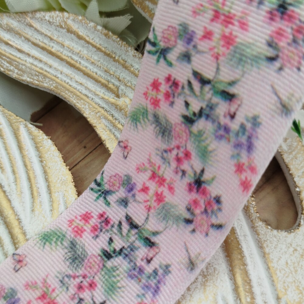 Fita Gorgurão 38mm No 09  Estampa Florzinhas Miúdas Rosa e Lil?