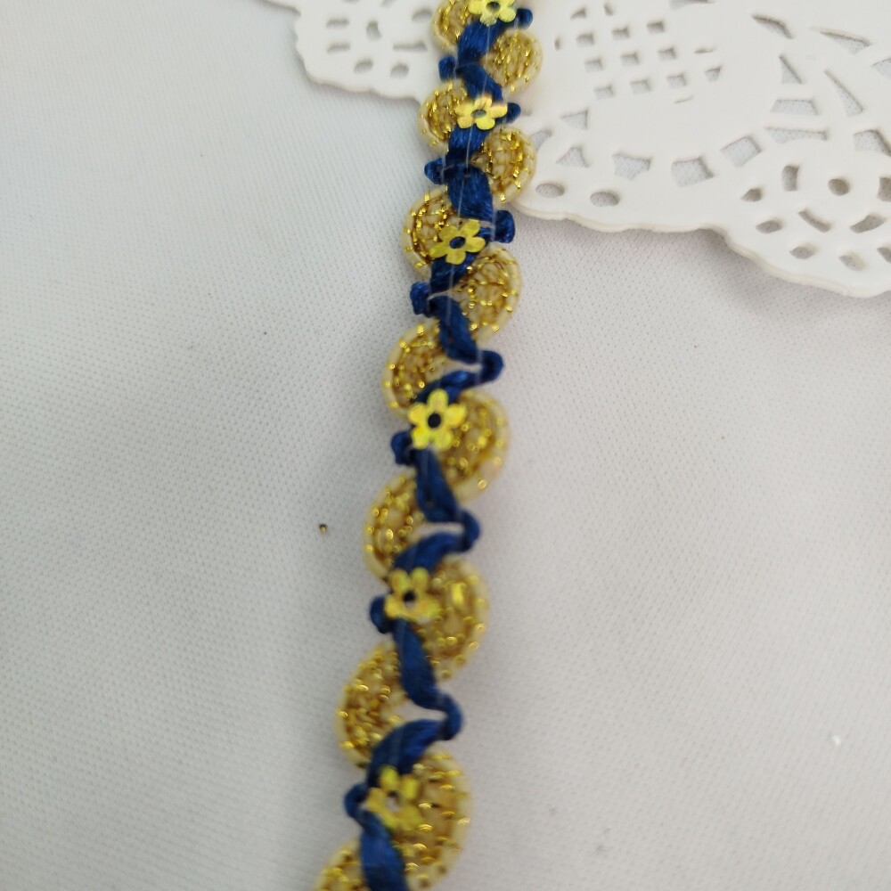 Galão Metalizado Dourado com Azul - Venda a Metro | Artesanato