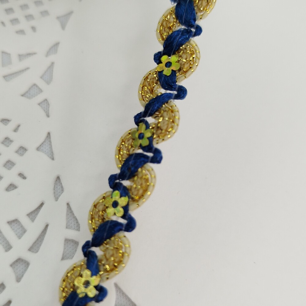Galão Metalizado Dourado com Azul - Venda a Metro | Artesanato