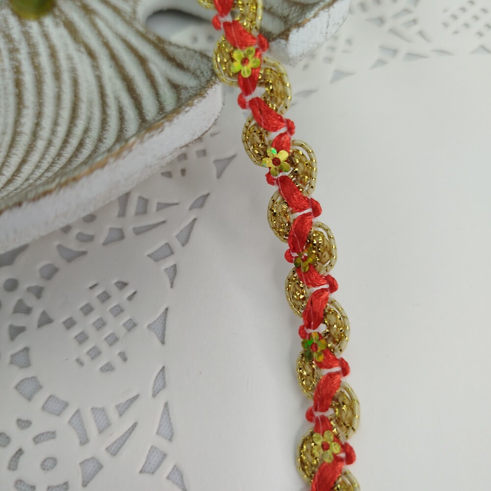 Galão Decorativo Dourado com Vermelho Claro -  Artesanato