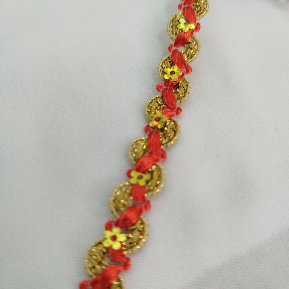 Galão Decorativo Dourado com Vermelho Claro -  Artesanato