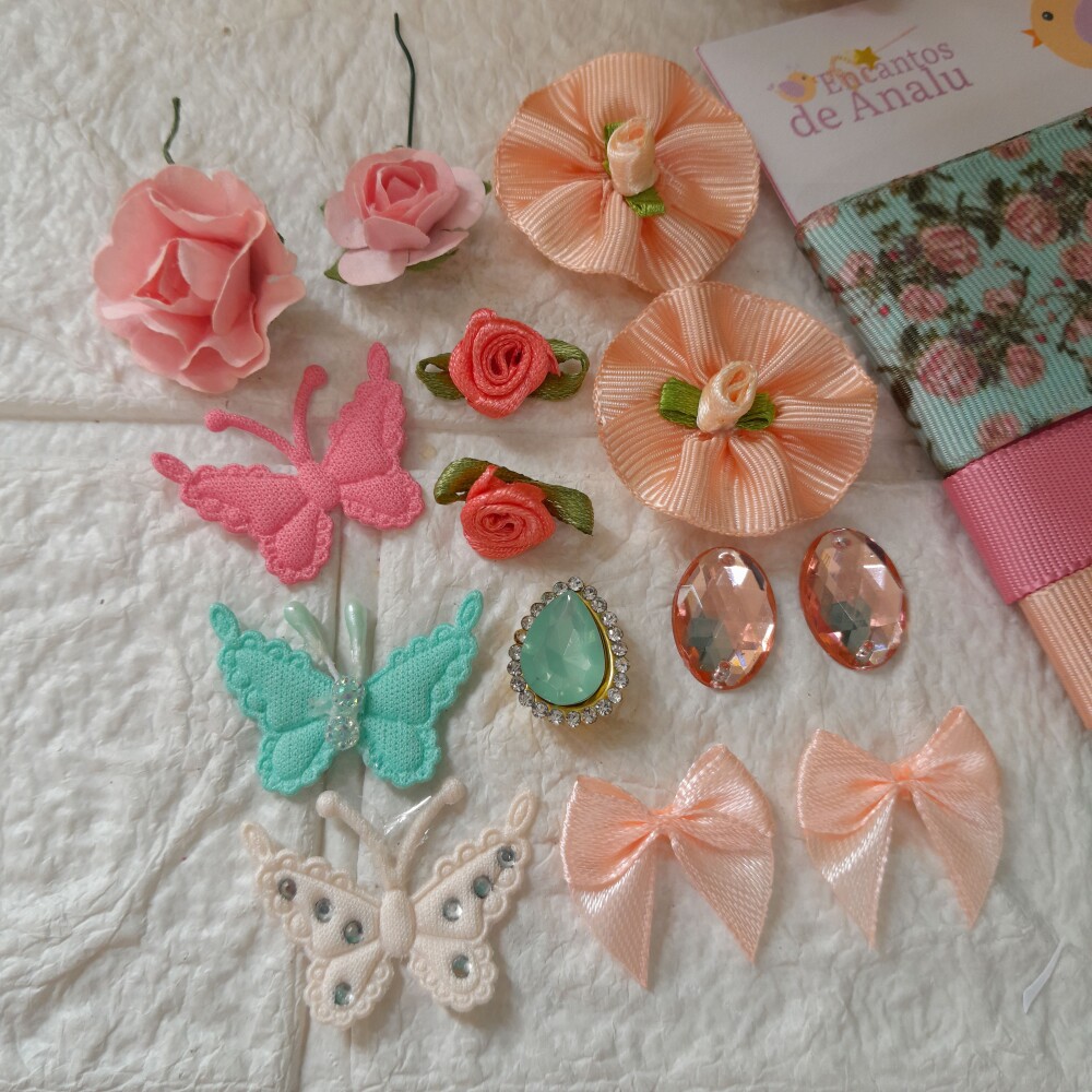 Kit de Fitas e Enfeites Coordenados Verde Coral e Rosa
