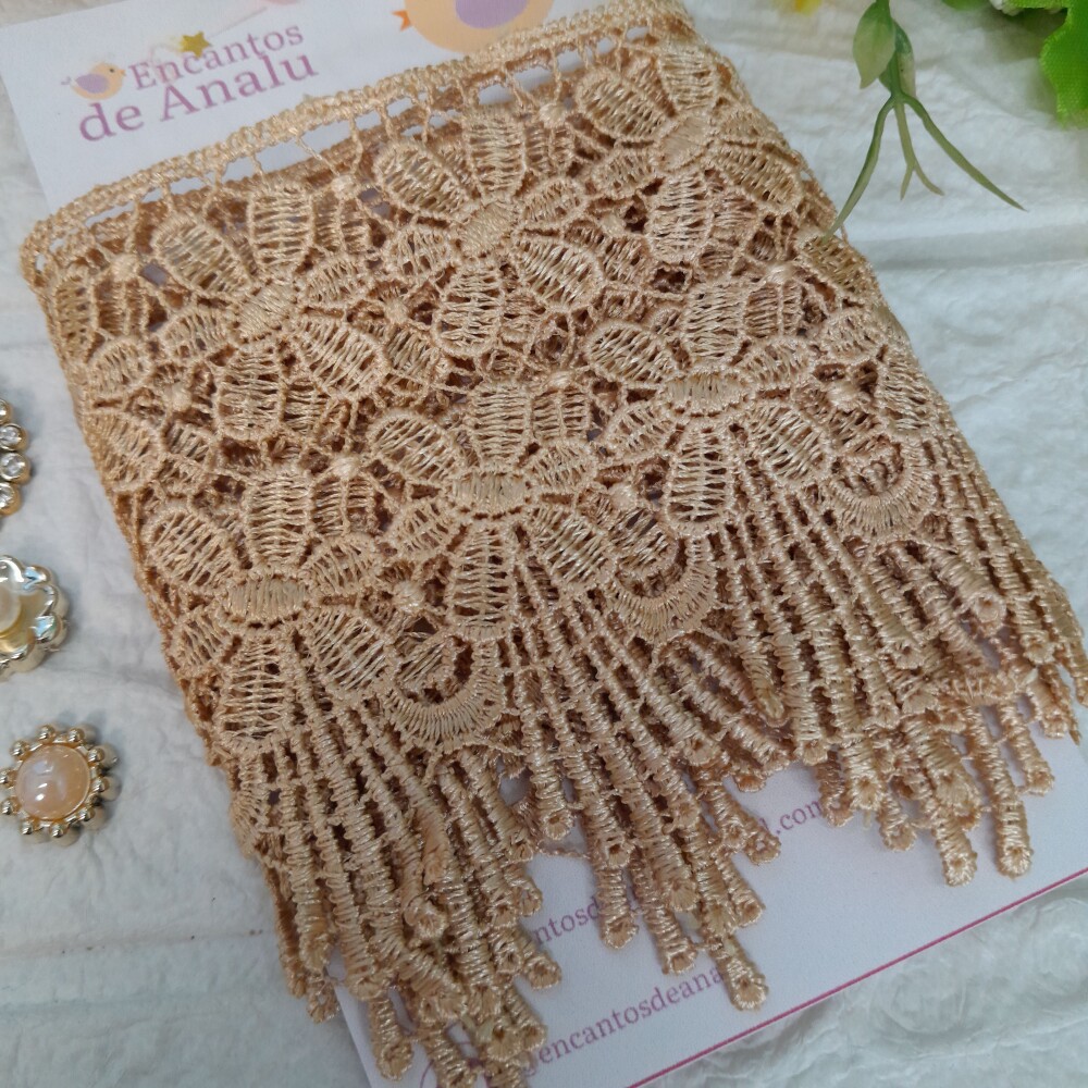 Kit de Renda Guipir e Chatons Coordenados Bege e Brilho - Costura