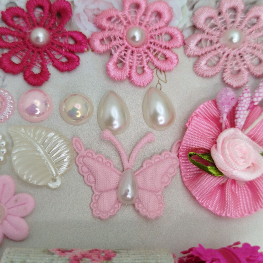 Kit de Fitas e Apliques Coordenados Tons Rosa e Verde