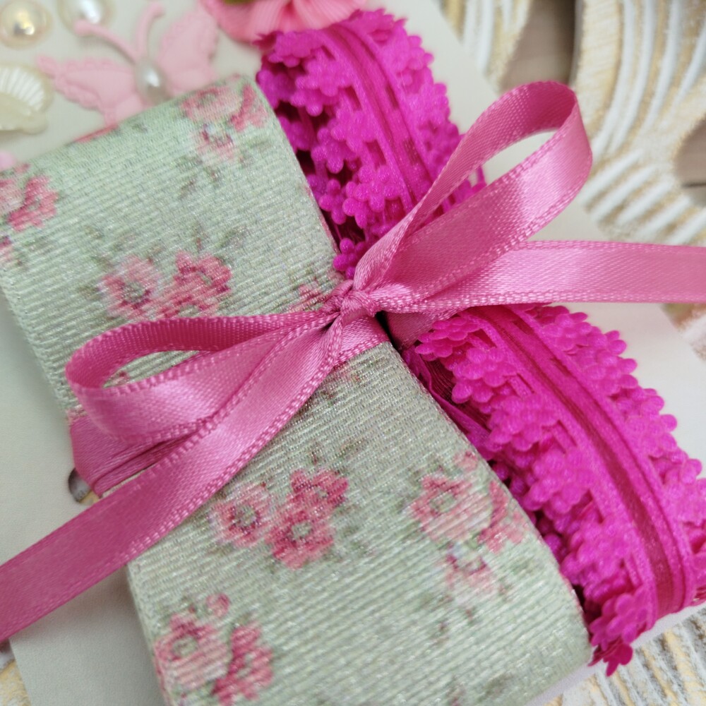 Kit de Fitas e Apliques Coordenados Tons Rosa e Verde