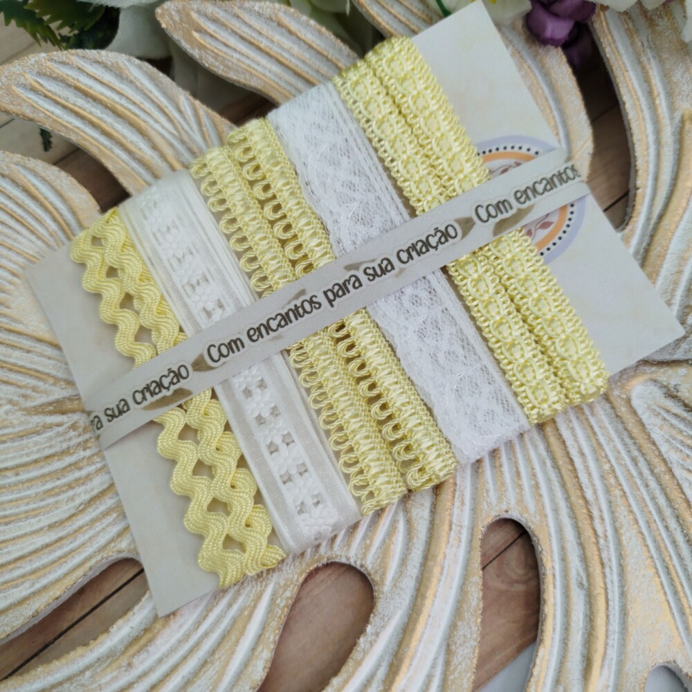 Kit de Aviamentos Coordenados para Artesanato Amarelo Bebe e Bran
