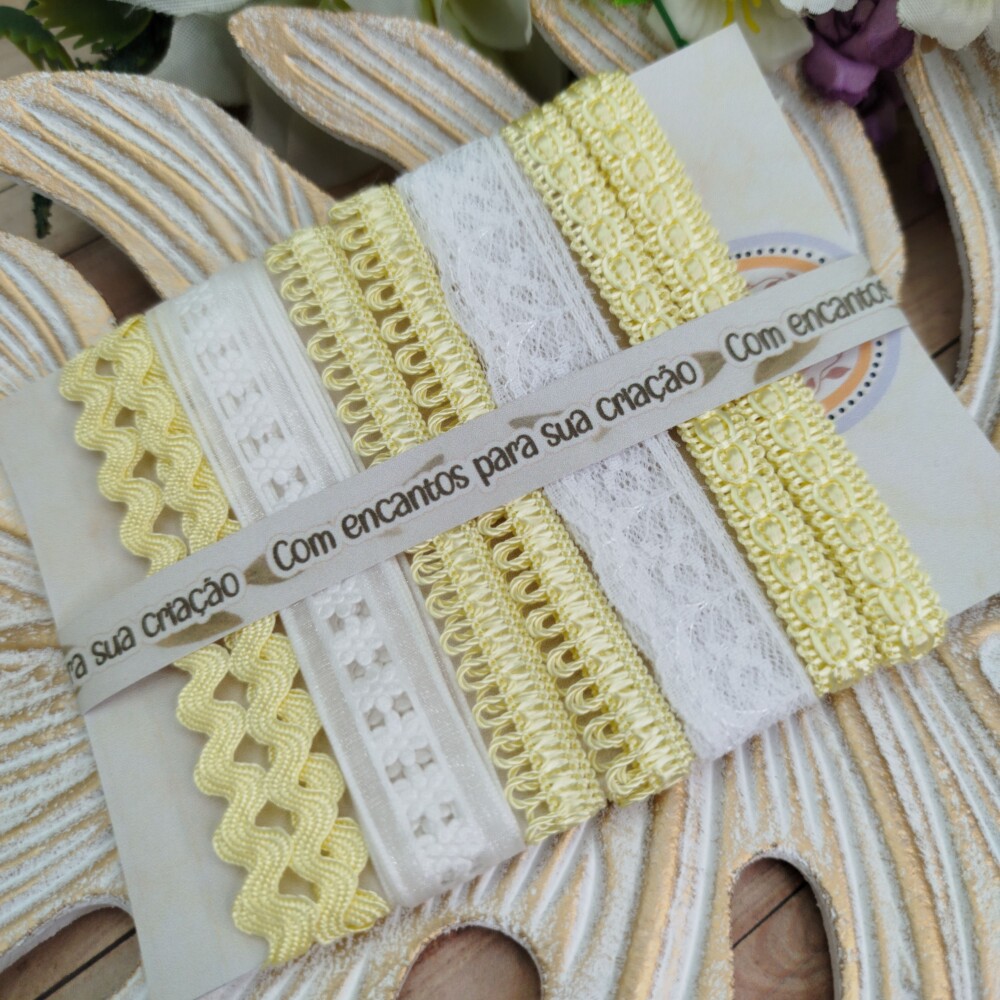 Kit de Aviamentos Coordenados para Artesanato Amarelo Bebe e Bran