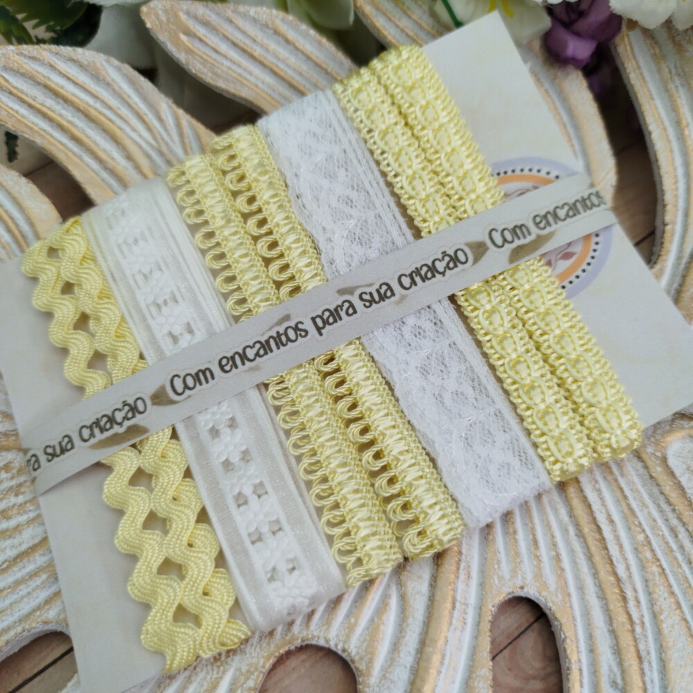 Kit de Aviamentos Coordenados para Artesanato Amarelo Bebe e Bran