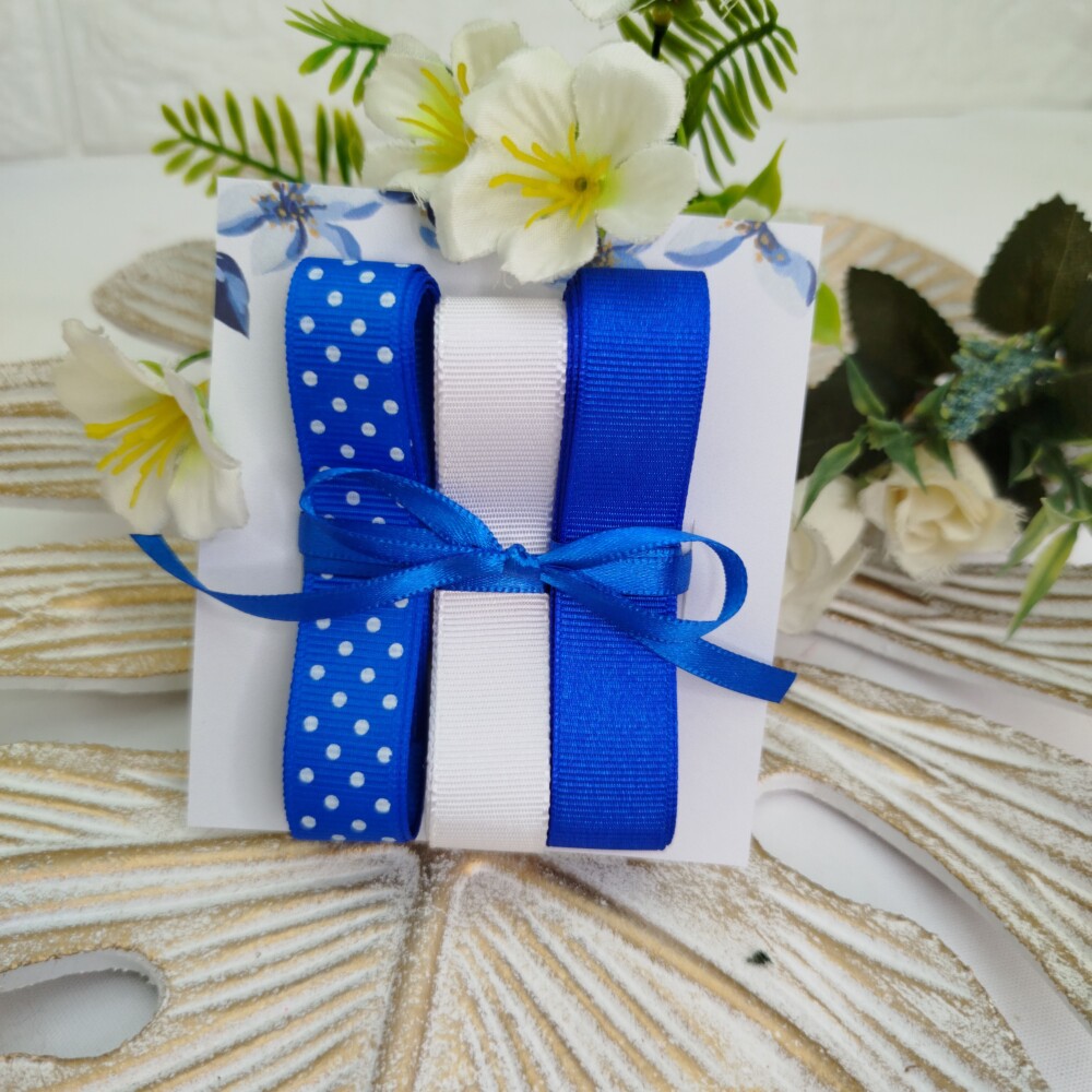 Kit de 3 Fitas Coordenadas Poa Azul Royal e Branco