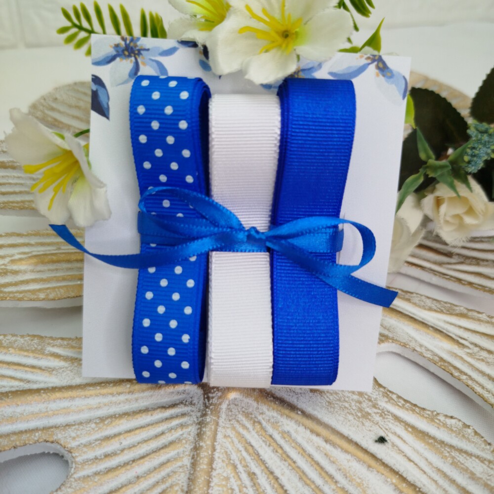 Kit de 3 Fitas Coordenadas Poa Azul Royal e Branco