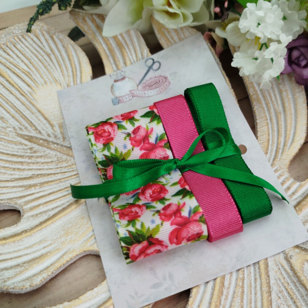 Kit de Fitas de gorgurão coordenadas Flores Tons de Rosa