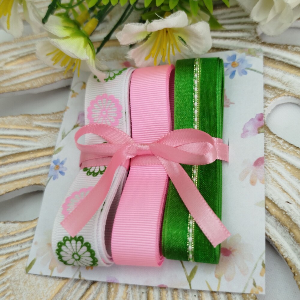 Kit de Fitas Floral Rosa e Verde: Gorgurão Estampado e Liso