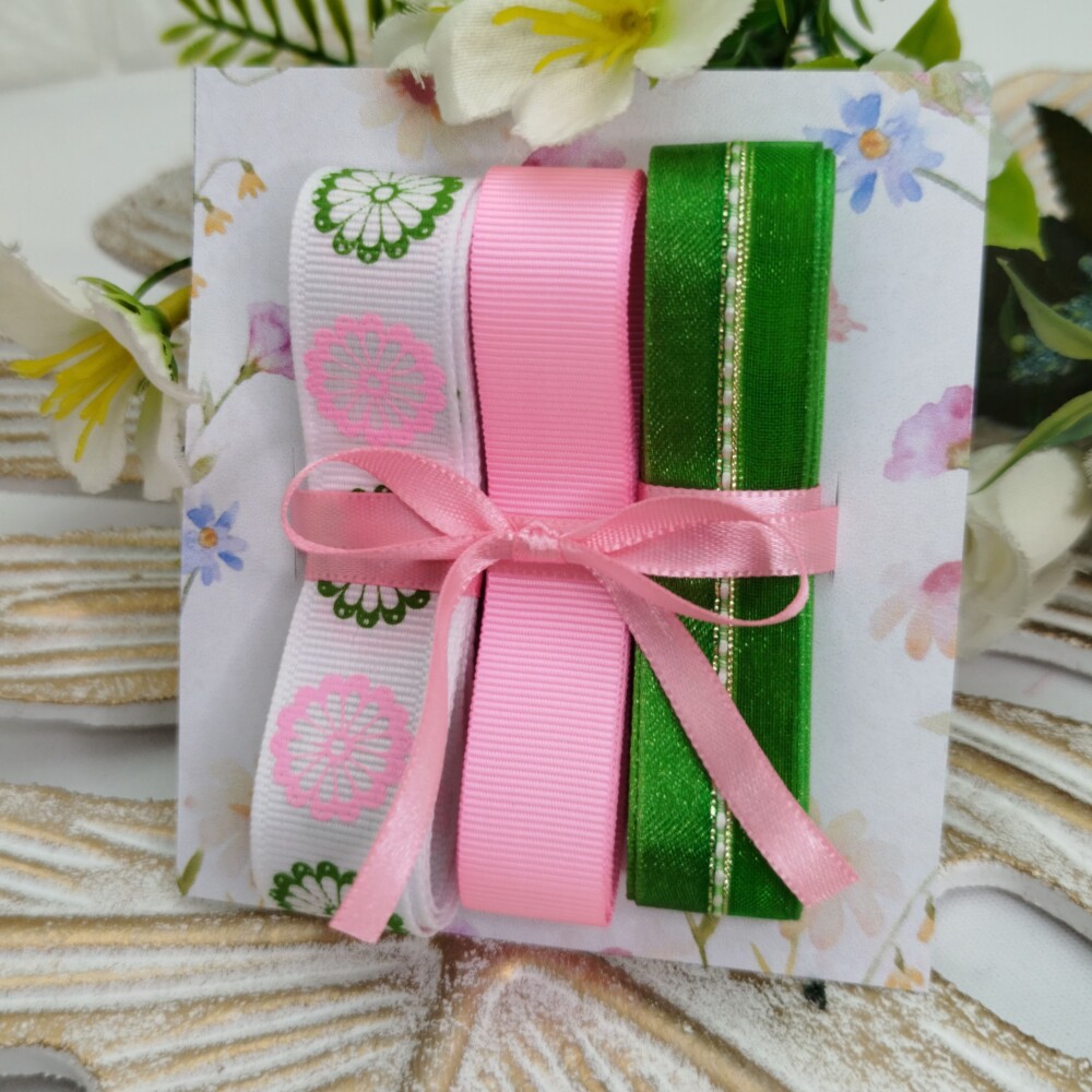 Kit de Fitas Floral Rosa e Verde: Gorgurão Estampado e Liso