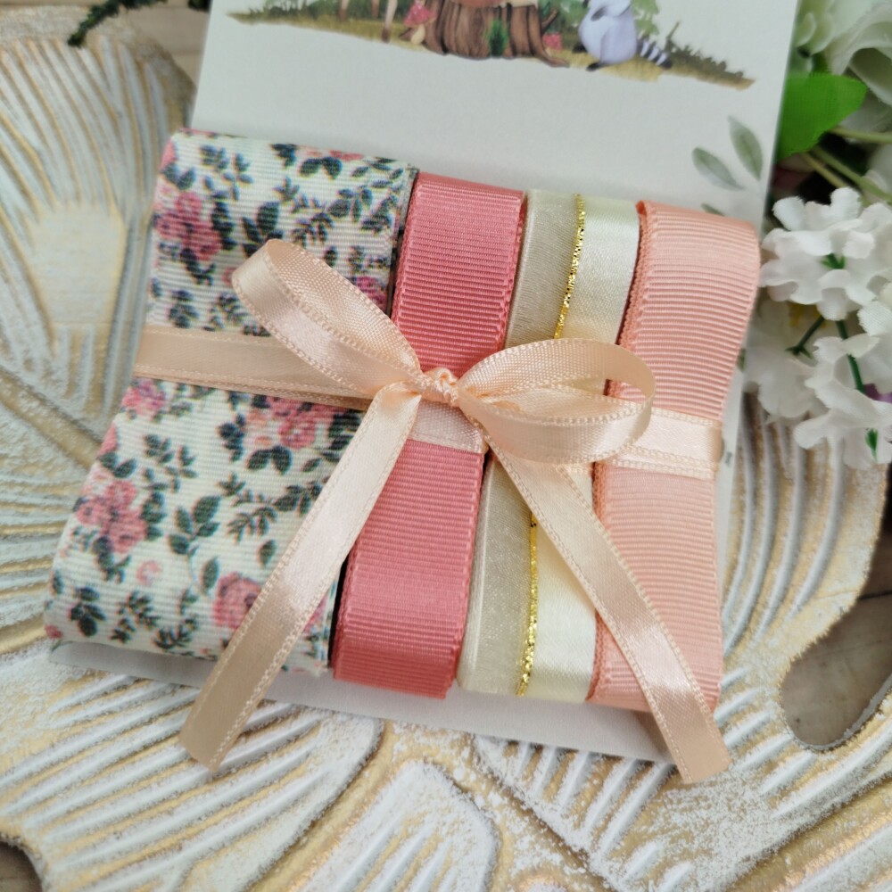 Kit de Fitas Floral Estampa em Salmão, Coral e Marfim