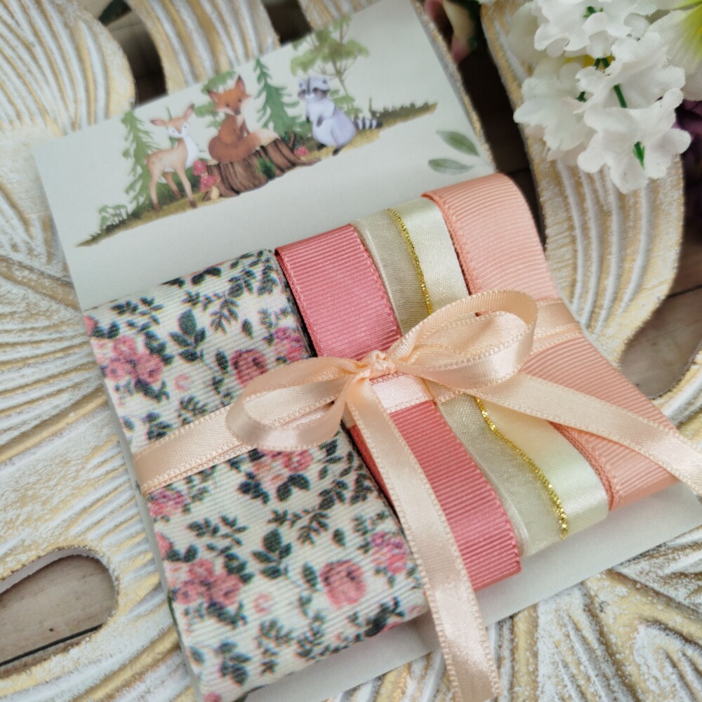 Kit de Fitas Floral Estampa em Salmão, Coral e Marfim