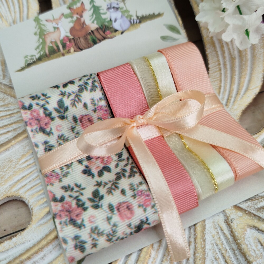 Kit de Fitas Floral Estampa em Salmão, Coral e Marfim