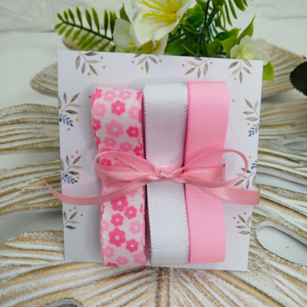 Kit de Fitas Gorgurão Florzinhas Tons de Rosa e Branco