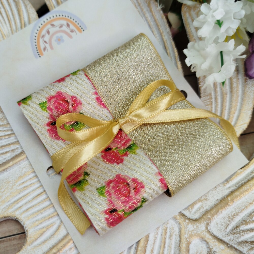 Kit de Fitas Lurex  Floral  estampa de Flores e Lurex Champanhe