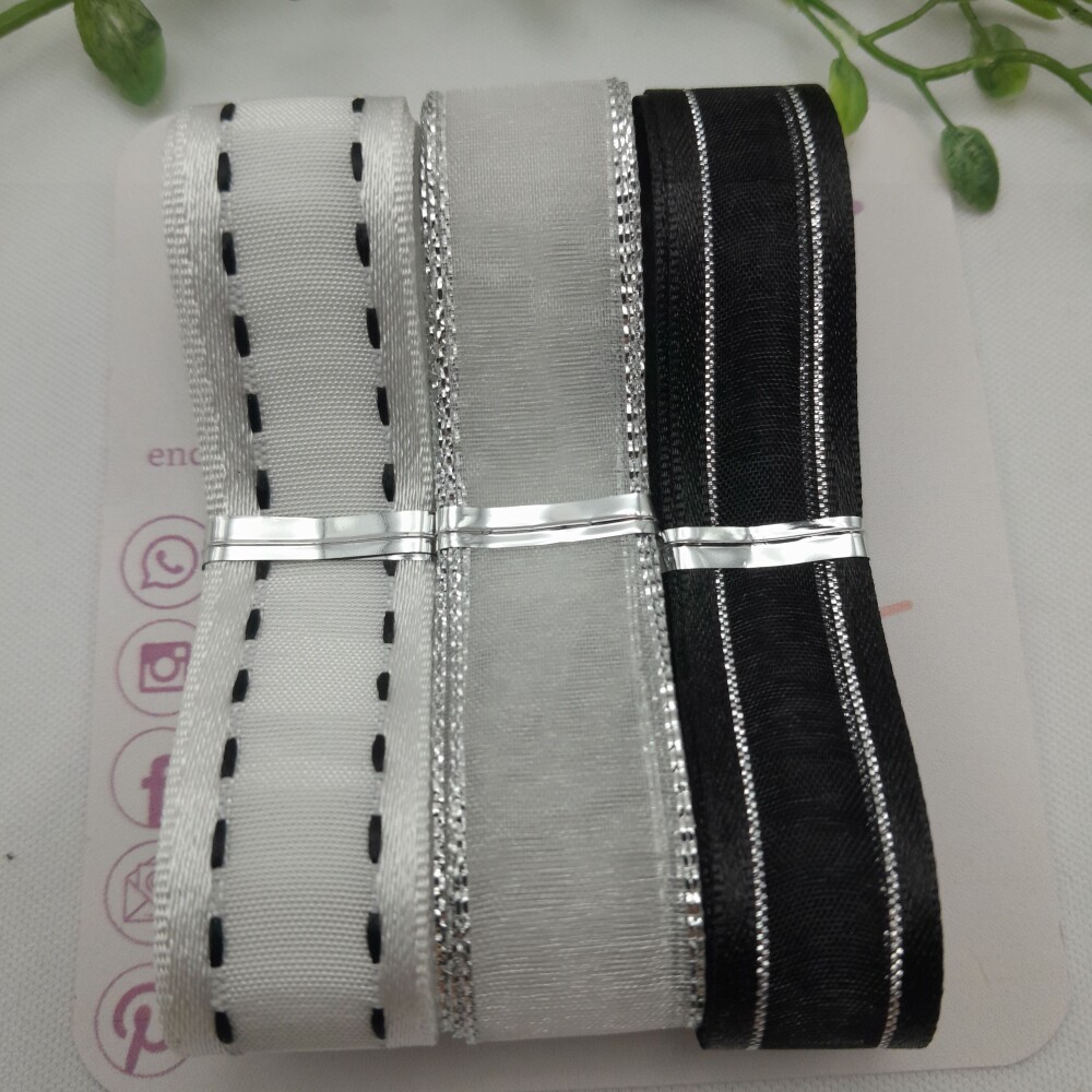Kit de Fitas Coordenadas Branco, Preto e Prata