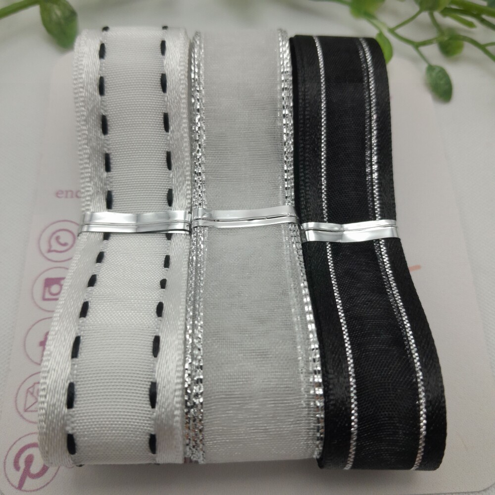 Kit de Fitas Coordenadas Branco, Preto e Prata