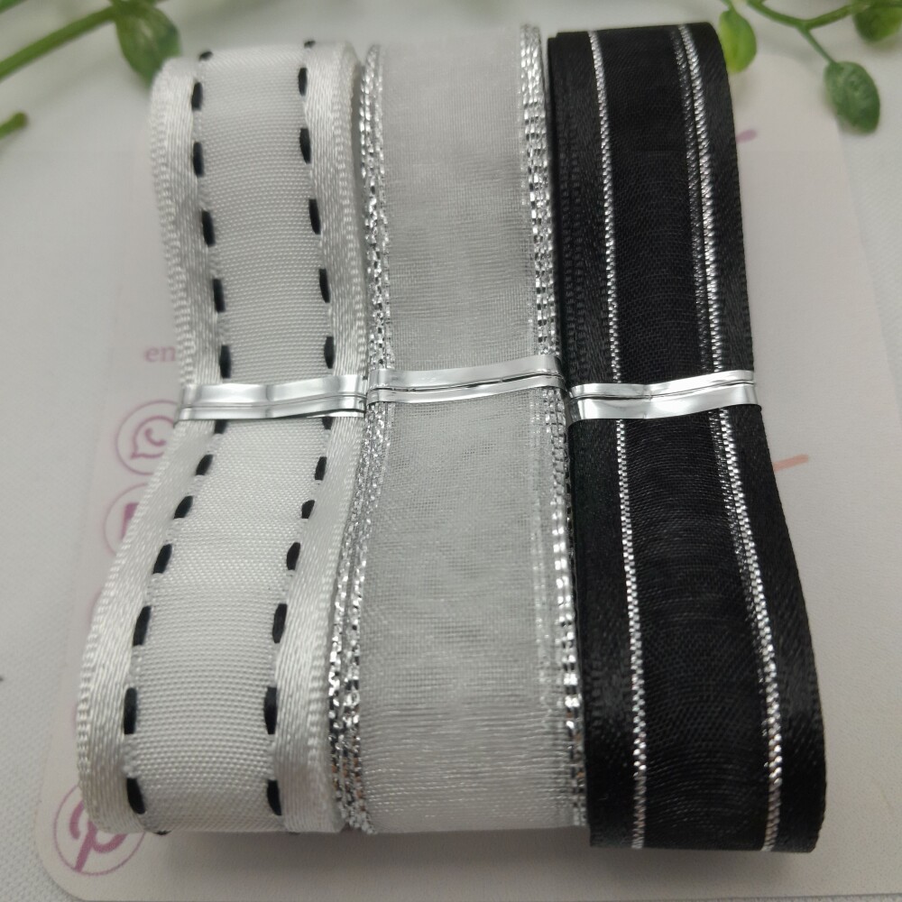 Kit de Fitas Coordenadas Branco, Preto e Prata