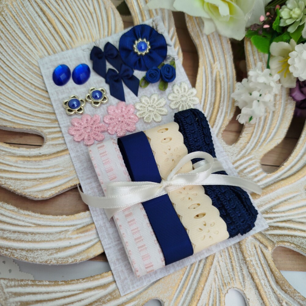 Kit de Aviamentos e Enfeites Coordenados Tons Rosa, Azul e Bege