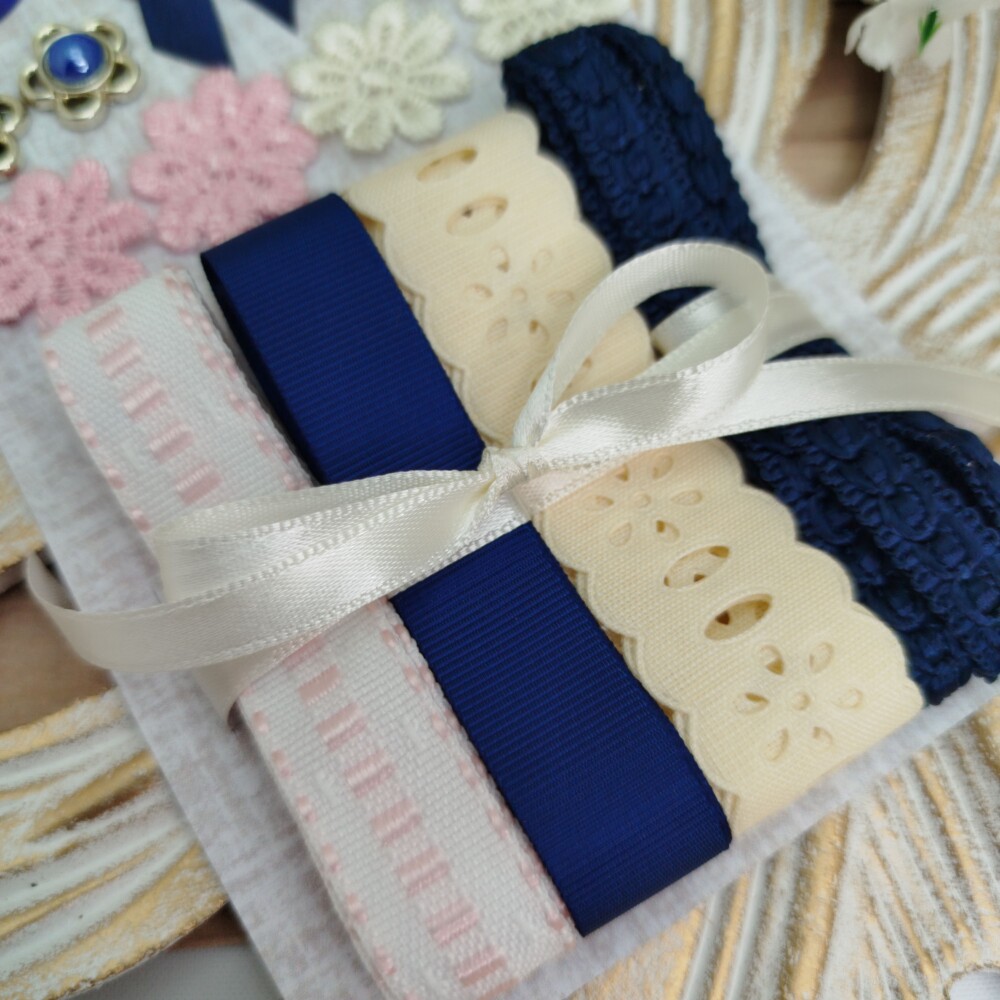 Kit de Aviamentos e Enfeites Coordenados Tons Rosa, Azul e Bege