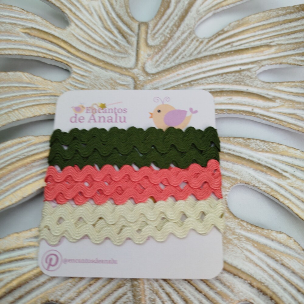 KIt de Sianinhas em Cores Coordenadas Verde Exercito,  Cru e Salm