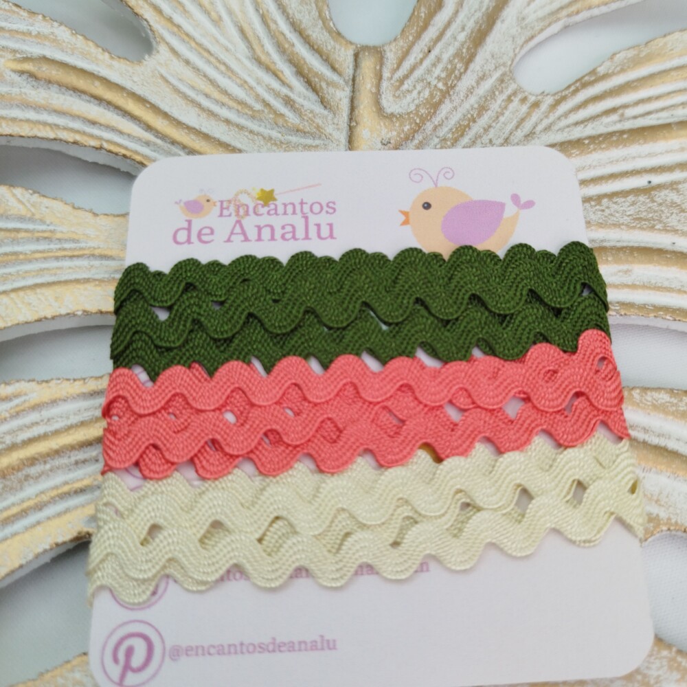 KIt de Sianinhas em Cores Coordenadas Verde Exercito,  Cru e Salm