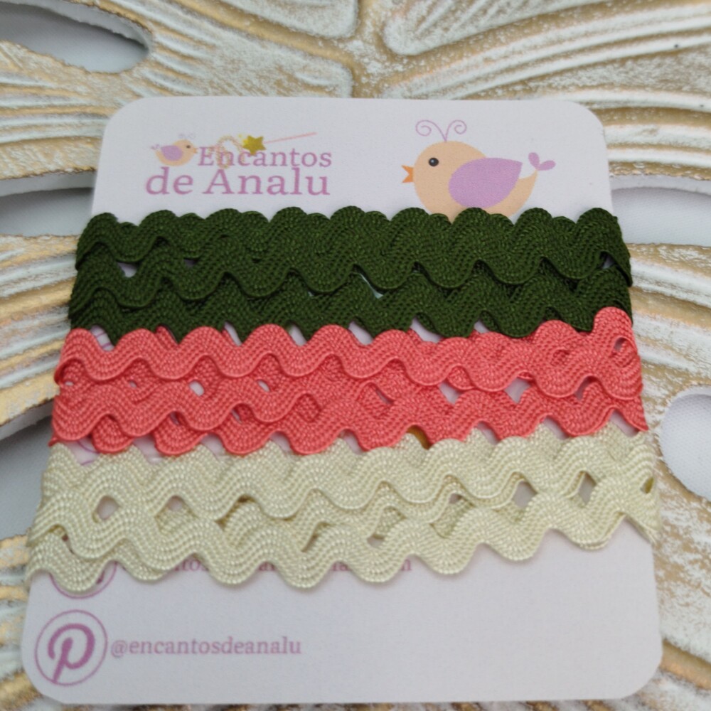 KIt de Sianinhas em Cores Coordenadas Verde Exercito,  Cru e Salm
