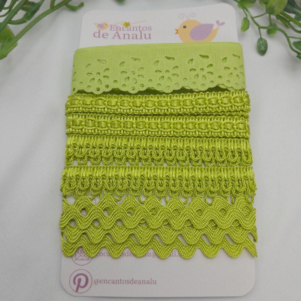 Kit de Aviamentos Coordenados para Artesanato Verde Ervilha