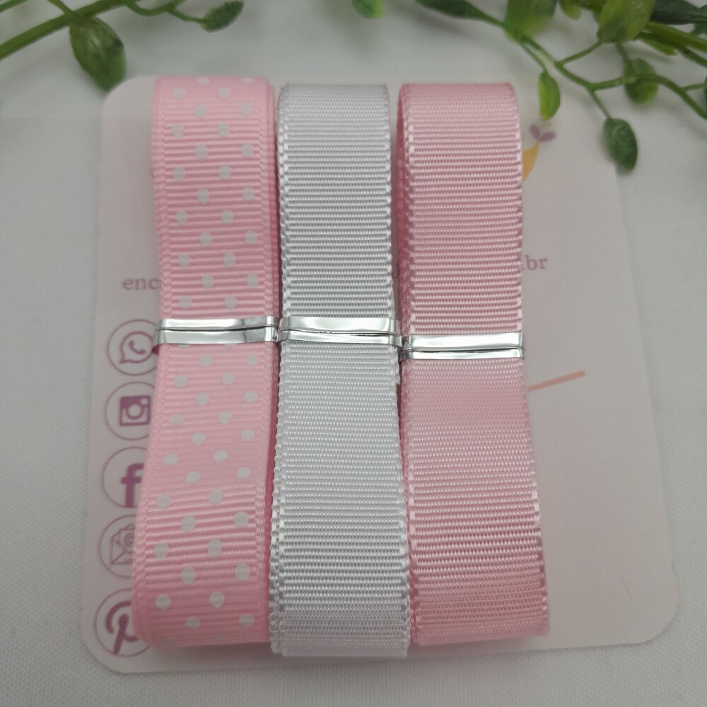 Kit de Fitas Coordenadas Rosa Bebe com Bolinhas,  Branco e Rosa