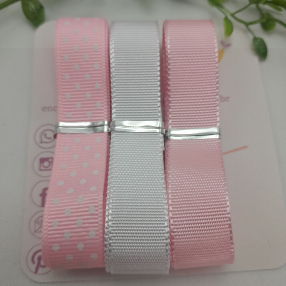 Kit de Fitas Coordenadas Rosa Bebe com Bolinhas,  Branco e Rosa