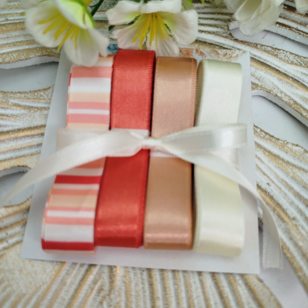 Kit de Fitas Listras e Coral, Chocolate, Marfim e Rose Combinando