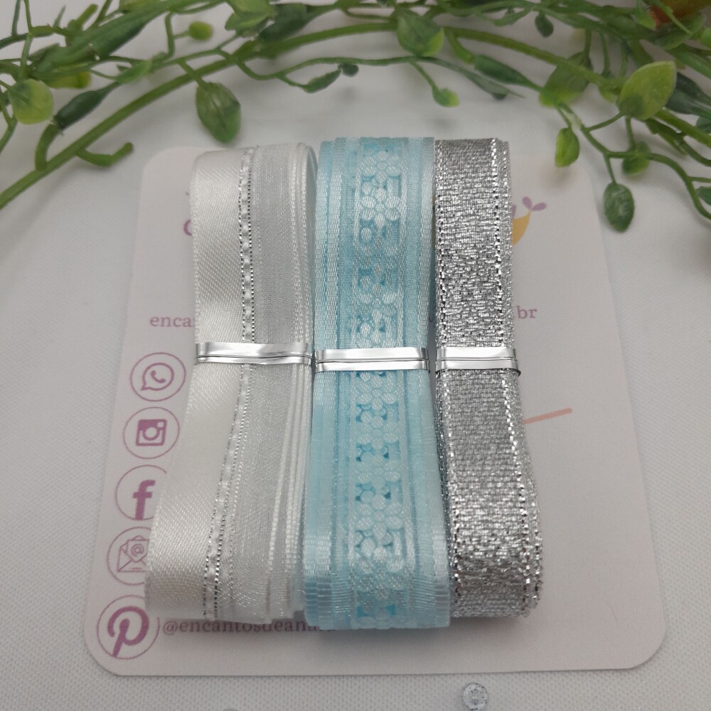 Kit de Fitas Cores e Texturas  Coordenadas Branco, Azul e Prata