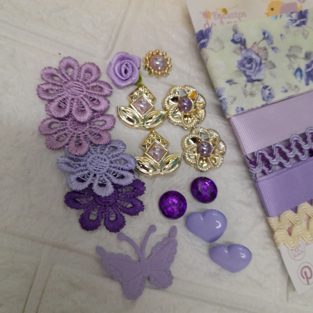 Kit de Fitas e Enfeites Coordenados Lilas Violeta e Roxo Scrap
