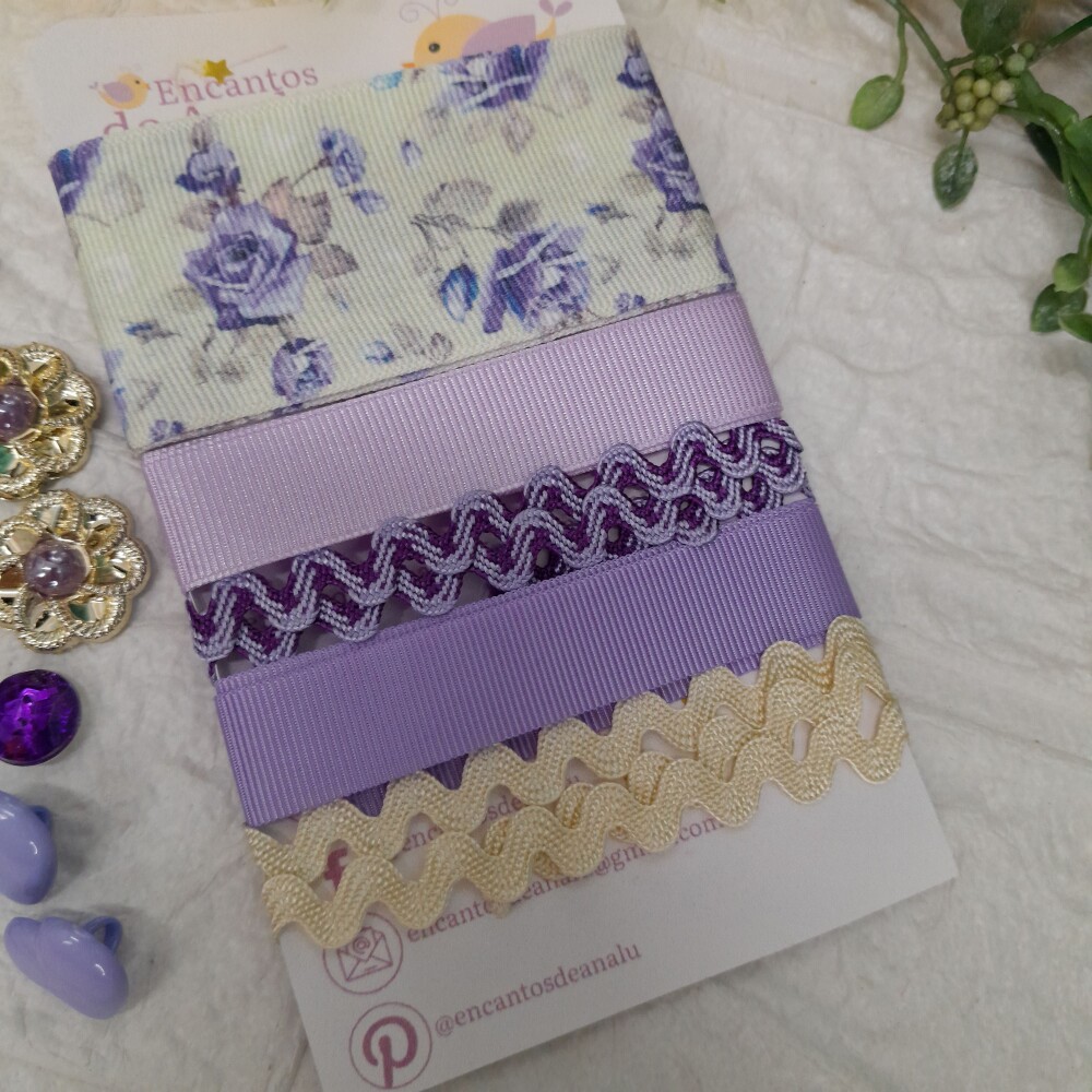 Kit de Fitas e Enfeites Coordenados Lilas Violeta e Roxo Scrap