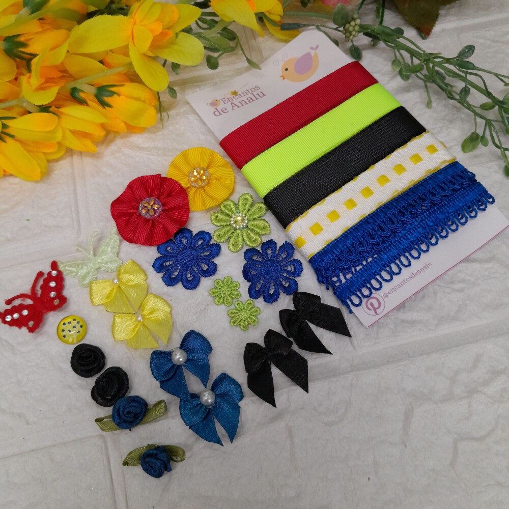 Kit de Fitas, Aviamentos e Enfeites Coordenados Multicoloridos