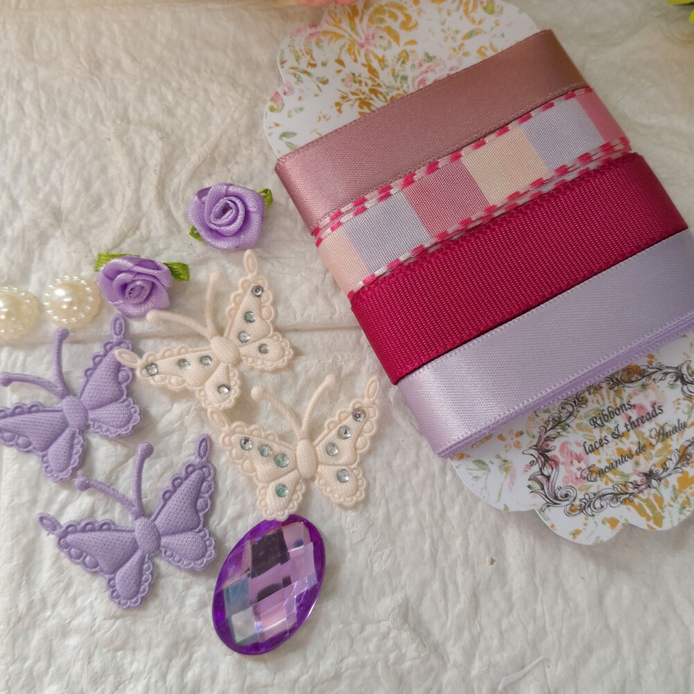 Kit de Fitas e Enfeites Coordenados Tons de Rosa e Lilas