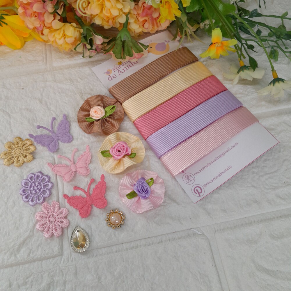 Kit de Fitas e Enfeites Coordenados Candy Color para Scrapbook