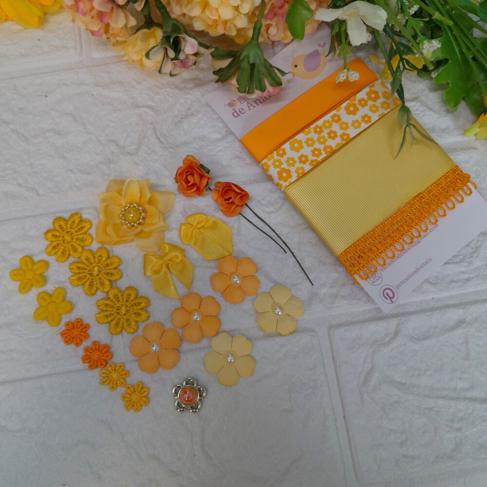 Kit de Fitas e Enfeites Coordenados Tons Laranja e Amarela