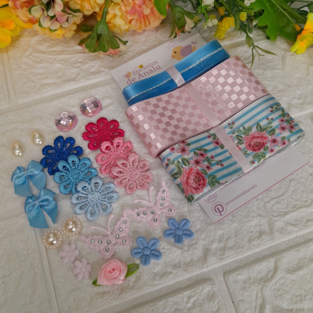 Kit de Fitas,  Enfeites e Ornamentos Coordenados  Azul e Rosa