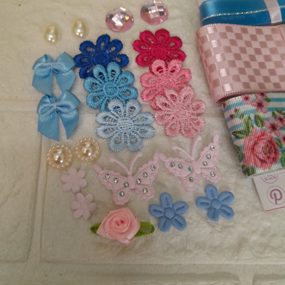 Kit de Fitas,  Enfeites e Ornamentos Coordenados  Azul e Rosa