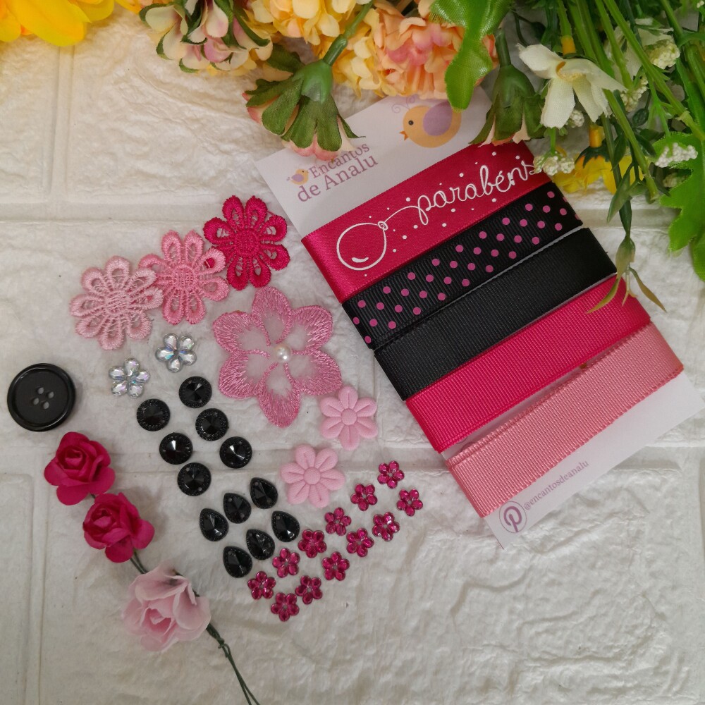 Kit de Fitas e Enfeites Coordenados Pink e Preto